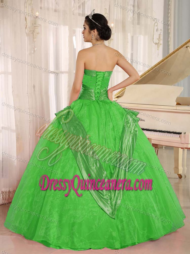 Inexpensive Beading Strapless Sweet 15 Dress with Lace Up Back in Spring Green