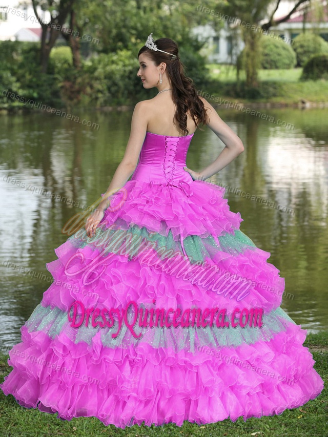 Multi-colored Strapless Sweet Sixteen Dresses with Beadings and Ruffled Layers