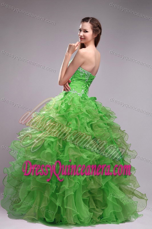 Discount Spring Green Ball Gown Quinceanera Dresses with Ruffles and Appliques