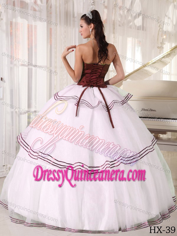 Cinderella Strapless Brown and White Sweet 16 Dresses with Handmade Flowers