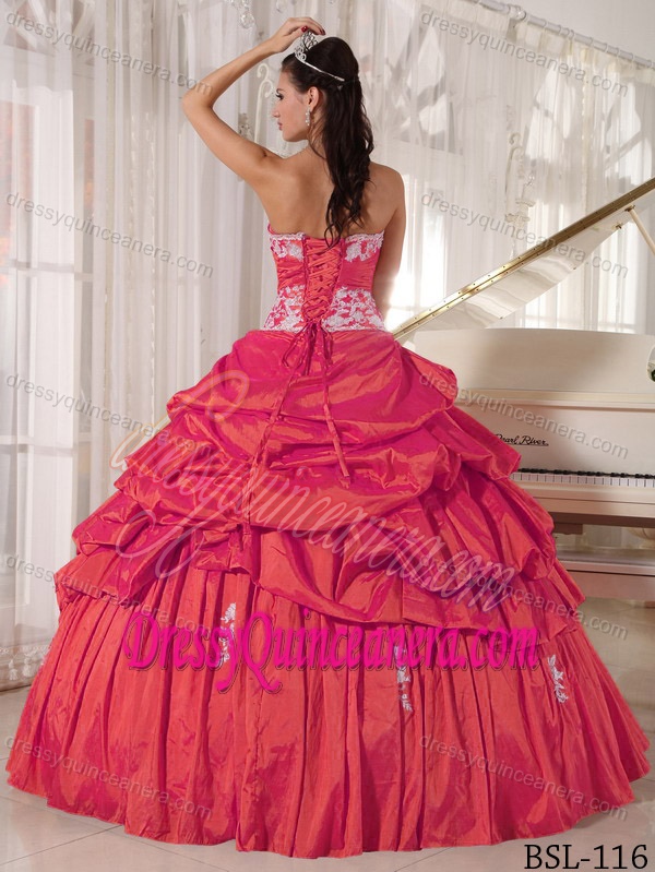 Coral Red Sweetheart Ball Gown Appliques Sweet Sixteen Dresses by Taffeta