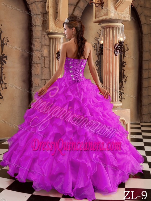 Fuchsia Beading Sweetheart Organza Quinceanera Dresses with Ruffles for 2015
