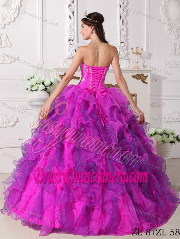 Strapless Beading Embroidery Sweet Sixteen Dresses in Fuchsia and Purple