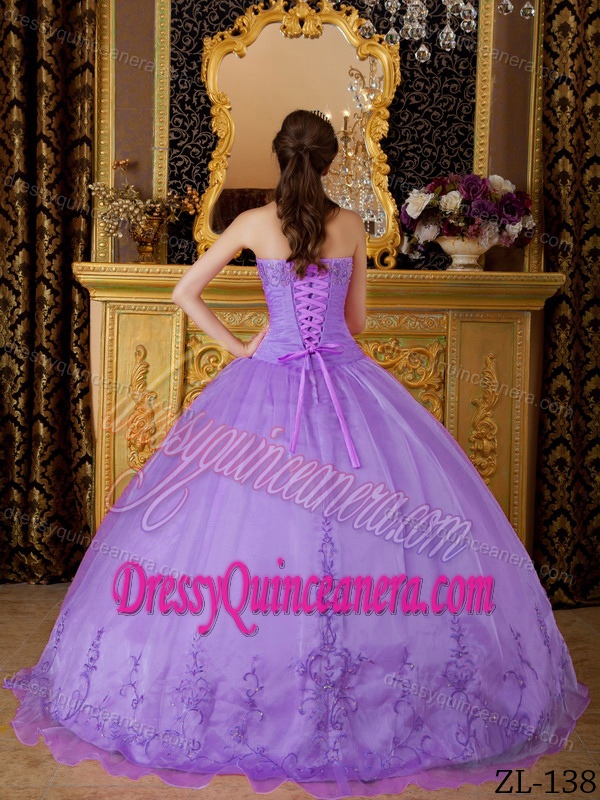 Lavender Beading Sweetheart Organza Dress for Quinceanera with Appliques