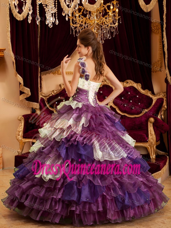 Perfect Purple One Shoulder Sweetheart Quinceanera Dress with Ruffled Layers