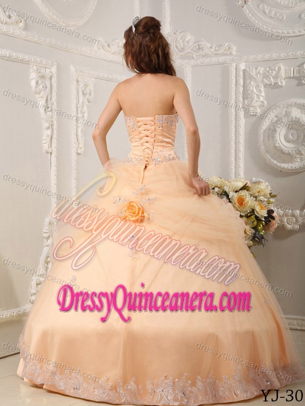 Beautiful Sweetheart Floor-length Organza Beading Appliques Quince Dresses