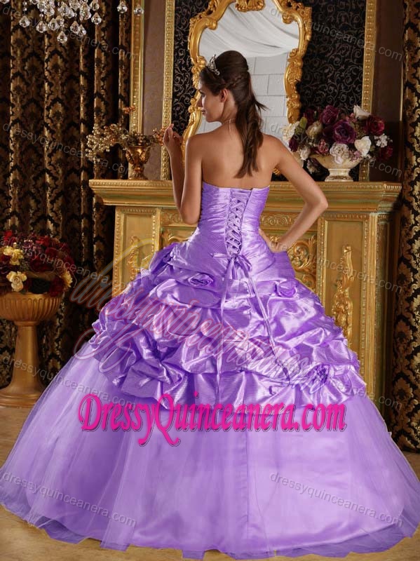 Lavender Floor-length Taffeta and Tulle Dresses for Quince with Beading