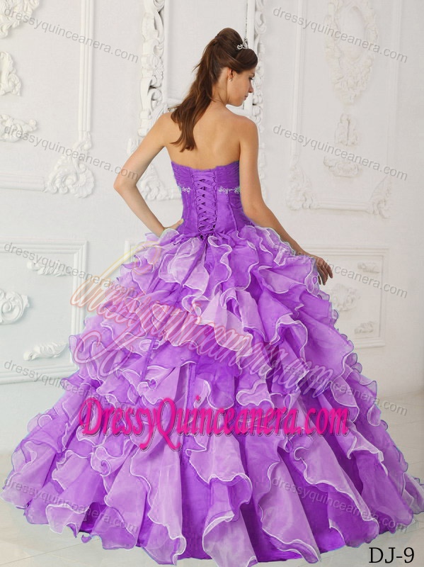 Purple Princess Sweetheart Beaded Quince Dresses in Taffeta and Organza