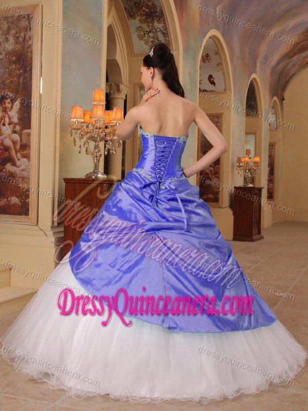 Purple and White Sweetheart Beaded Quinceanera Gown in Tulle and Taffeta