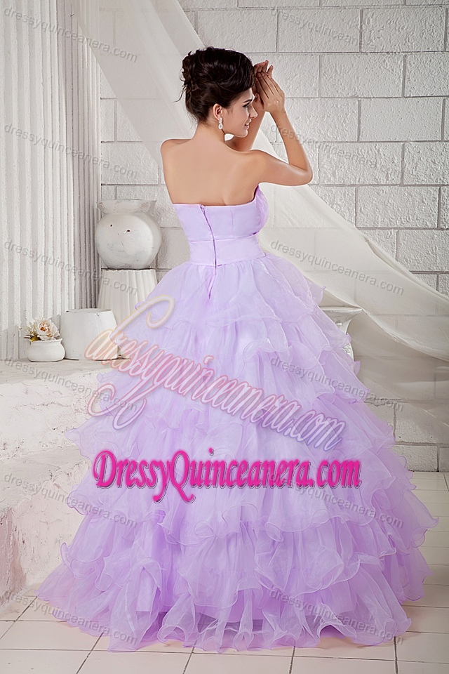 Cheap Lilac Sweetheart Floor-length Organza Quinces Dresses with Beading