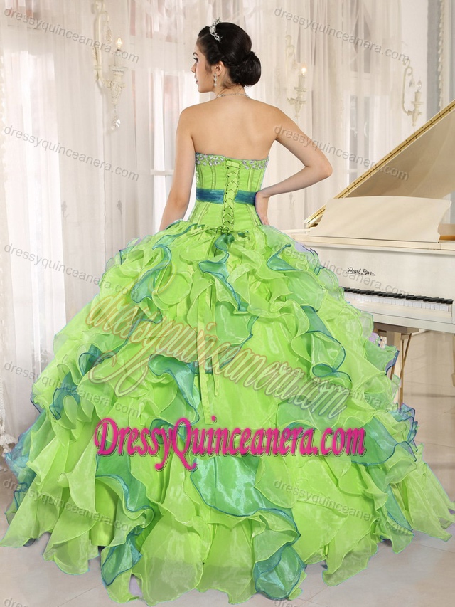 Stylish Multi-color 2013 Quinceanera Gown Dress with Appliques and Ruffles