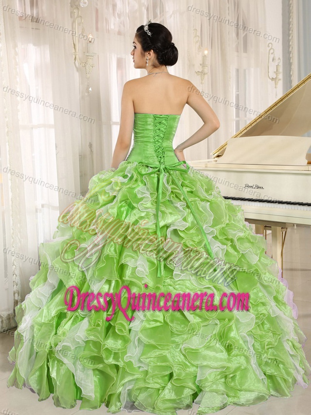 Custom Made Spring Green Quinceanera Gowns with Beading and Ruffles