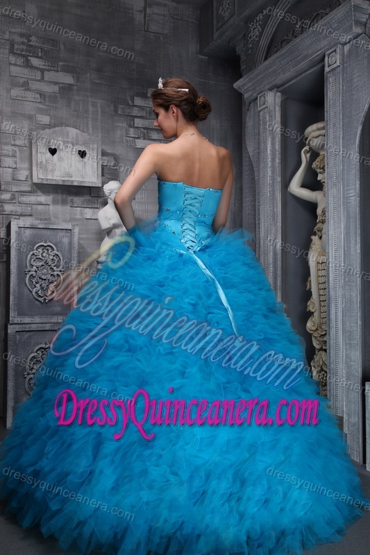 Exclusive Sweetheart Taffeta and Organza Beaded Blue Quinceanera Dress
