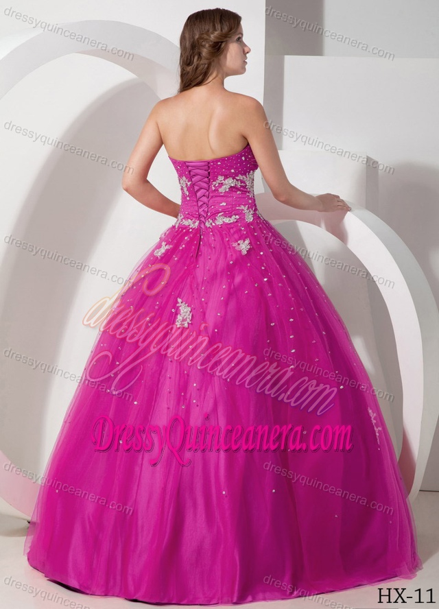 Wonderful Tulle Appliqued Fuchsia Quinceanera Gown Dress under 250