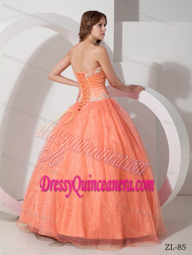 New Sweetheart Satin and Organza Quinceanera Gown with Appliques