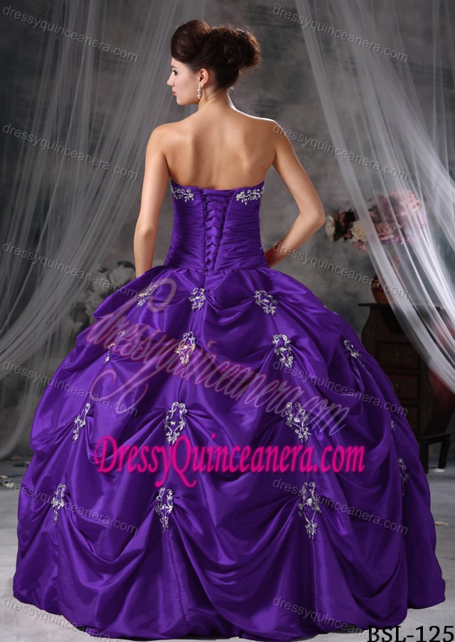 Strapless Floor-length Taffeta Attractive Quinceanera Dress in Purple
