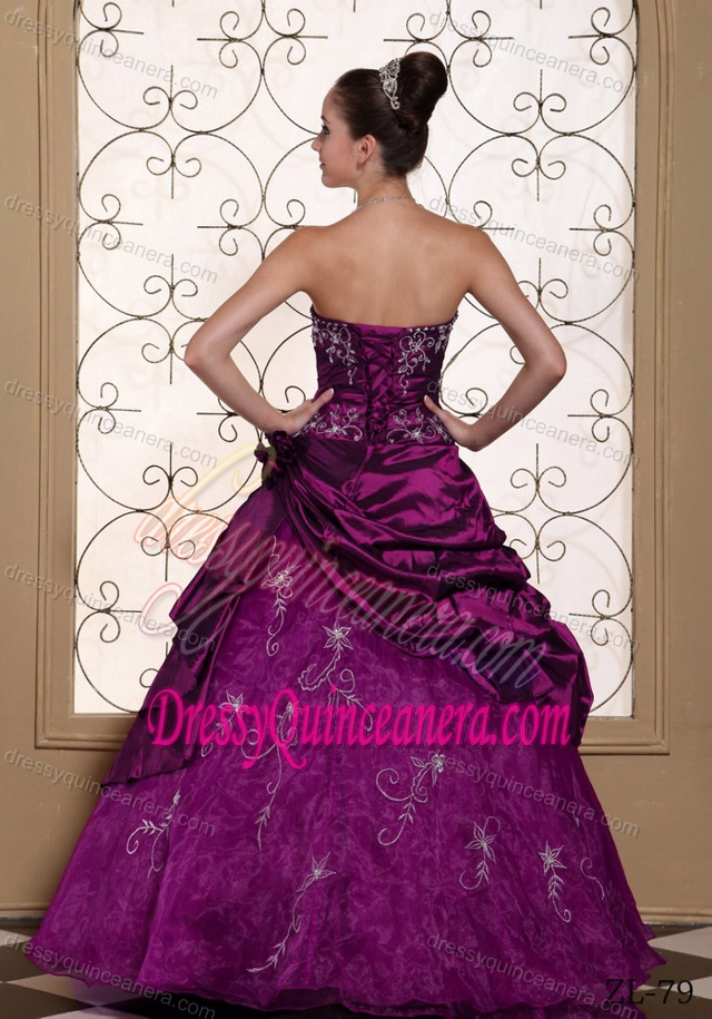 Embroidered Lace-up Organza Fuchsia Quinceaneras Dresses for Fall