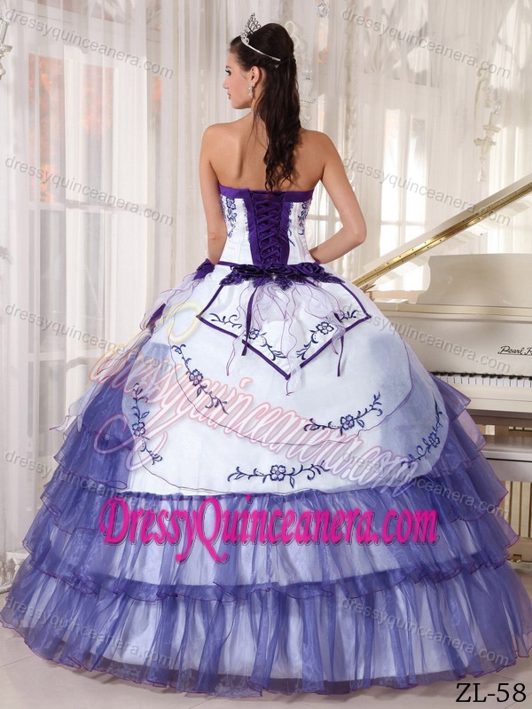 Satin and Organza White and Purple Sweet 16 Quinceanera Dresses