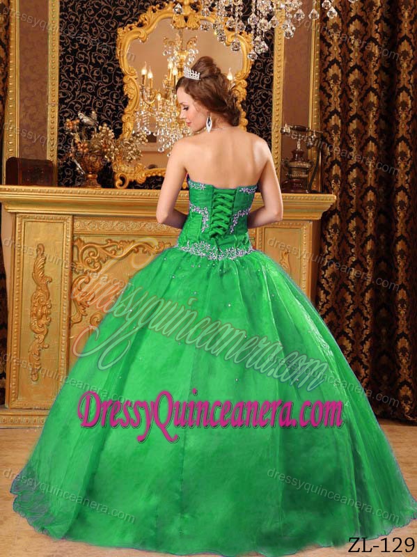 Green Appliqued Long 2014 Gorgeous Sweet Sixteen Dresses with Beading