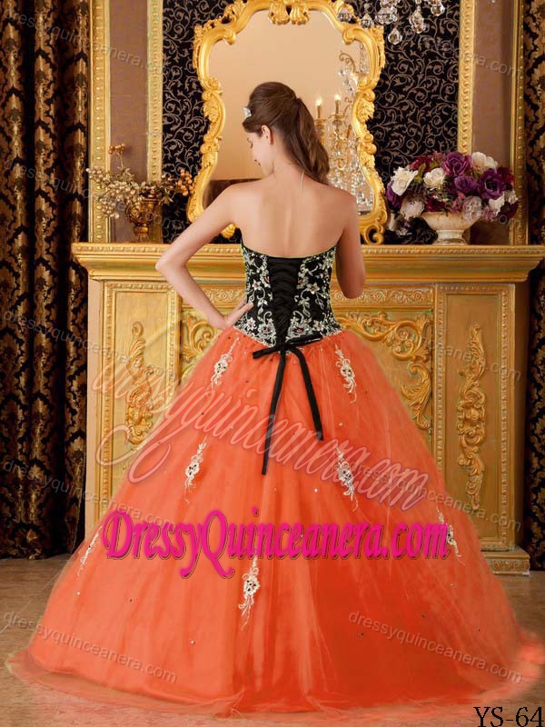 Orange and Black Sweetheart Exquisite Long Quinceaneras Dress for Fall