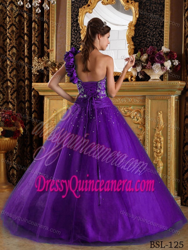 Purple A-line One Shoulder Tulle Gorgeous Quinceanera Gowns for Fall