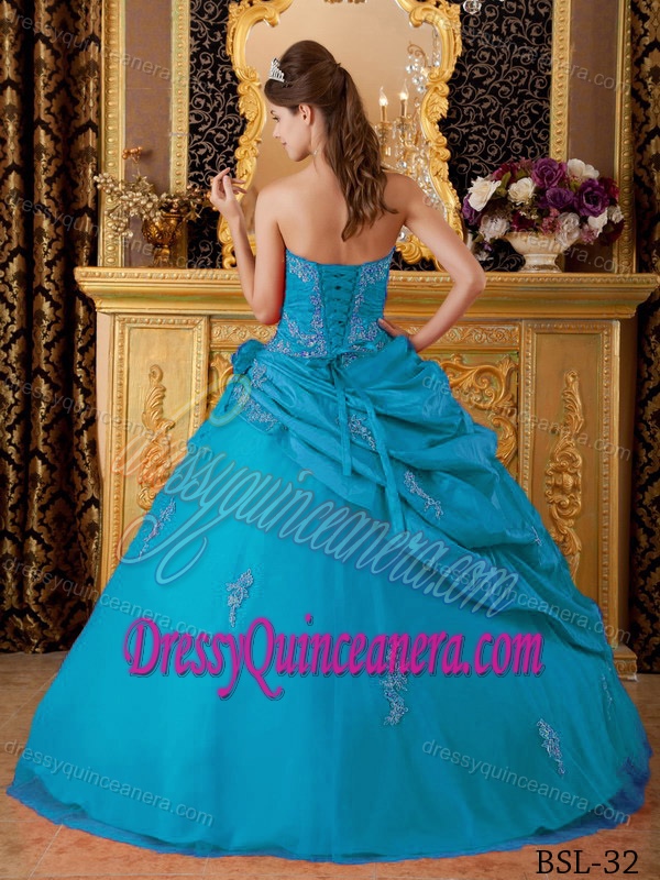 Sweetheart Teal Taffeta and Tulle 2013 Discount Dress for Quinceanera
