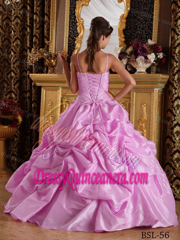 Spaghetti Beaded Floor-length Lace-up Pink Sweet Dresses for Quince