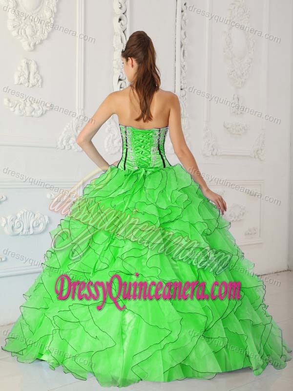 Impressive Strapless Spring Green Quinceanera Gown with Appliques