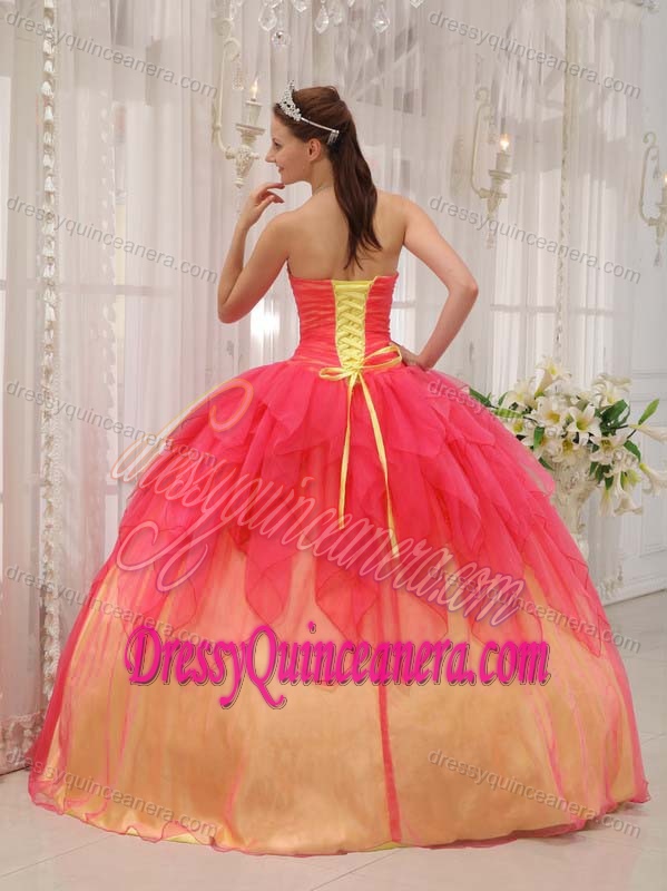Watermelon and Yellow Organza 2013 Attractive Quince Dresses for Fall