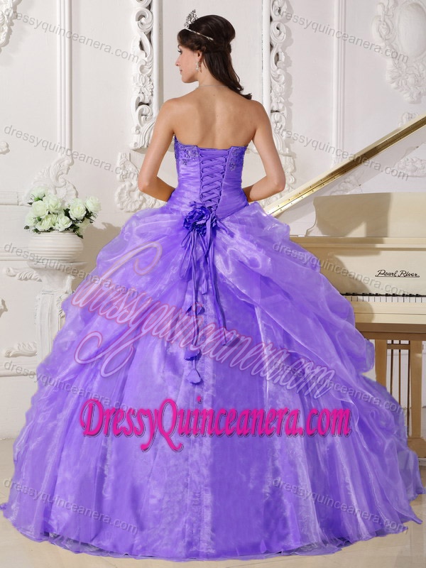 2013 Lavender Sweetheart Ball Gown Organza Drapped Dress for Quince with Flower