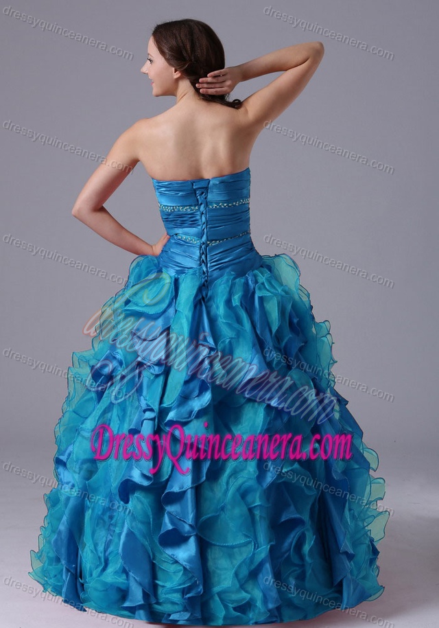 Aqua Blue Strapless Appliqued Quinceanera Dress with Ruffled and Jacket for Cheap