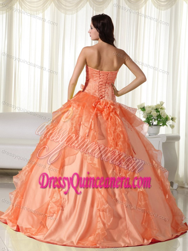 Perfect Orange Sweetheart Taffeta and Organza Quinceanera Gown with Embroidery