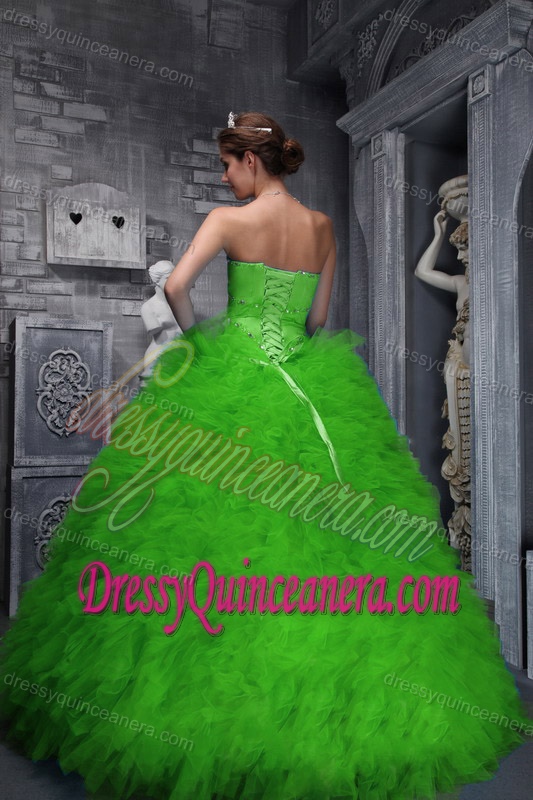 Spring Green Sweetheart Tulle Ball Gown Quinceanera Dress with Beading and Ruffles