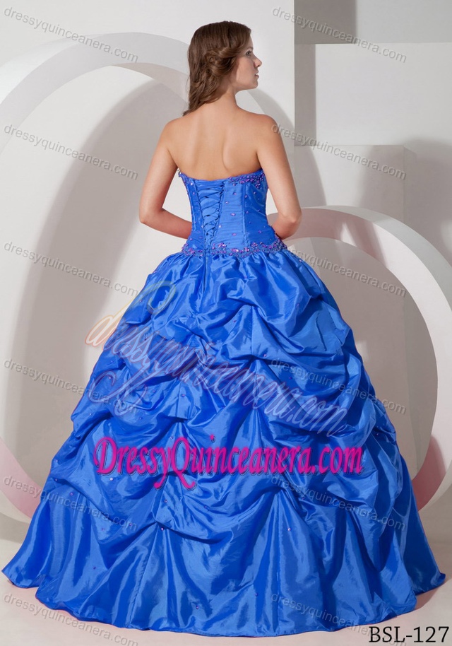Aqua Blue Ball Gown Strapless Pick-ups Dress for Quinceanera in Taffeta