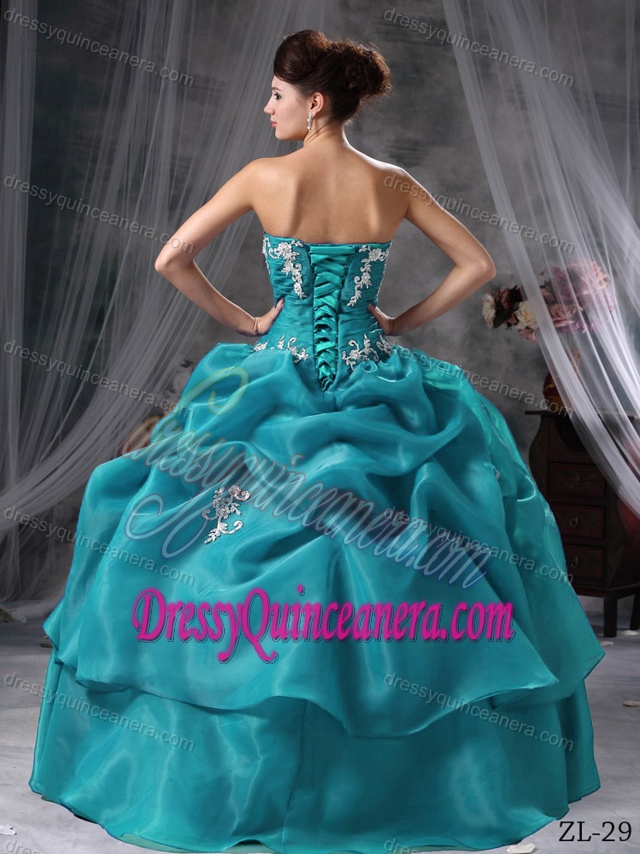Ball Gown Sweetheart Appliqued Pick ups Sweet Sixteen Dresses in Organza
