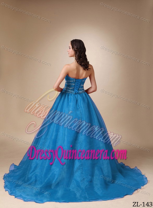 Princess Taffeta and Organza Beaded for Quince Dresses with Chapel Train