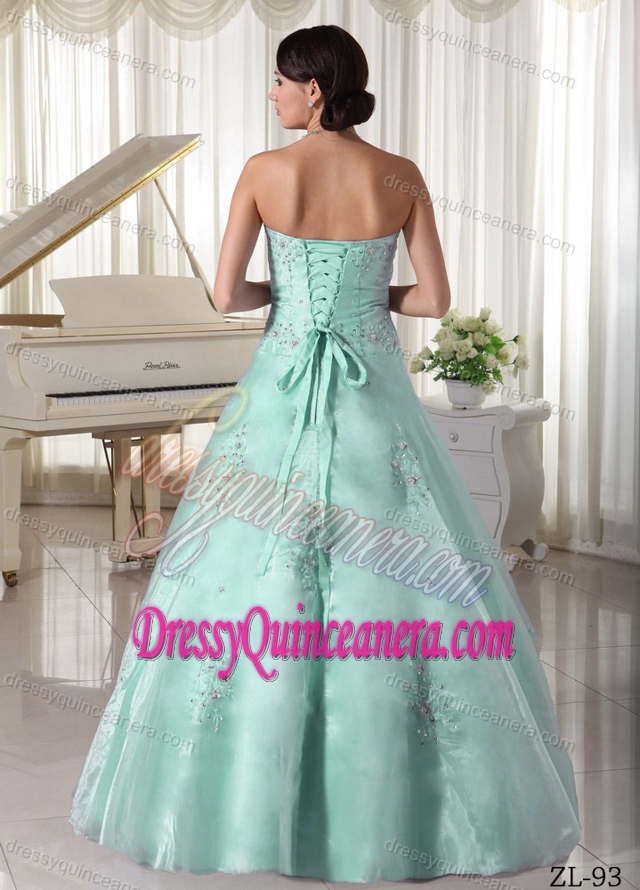 Appliqued Beaded Over Skirt Sweetheart A-line Quince Dresses in Organza
