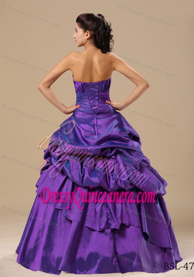 Cheap Appliqued Strapless Pick-ups Quinceanera Gown Dresses in Purple