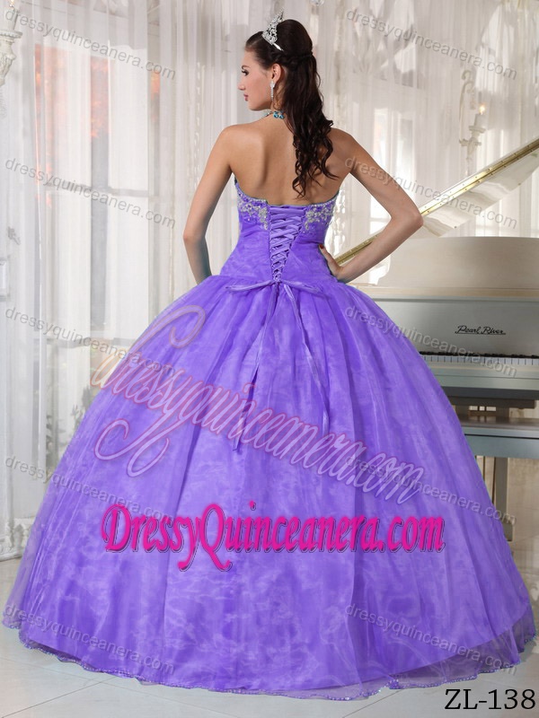Sweetheart Taffeta and Organza Appliqued Sweet 15 Dresses in Lavender