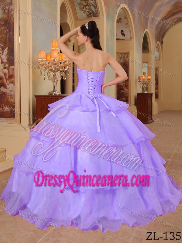Purple Ball Gown Sweetheart Beaded for Quinceanera Dresses in Organza