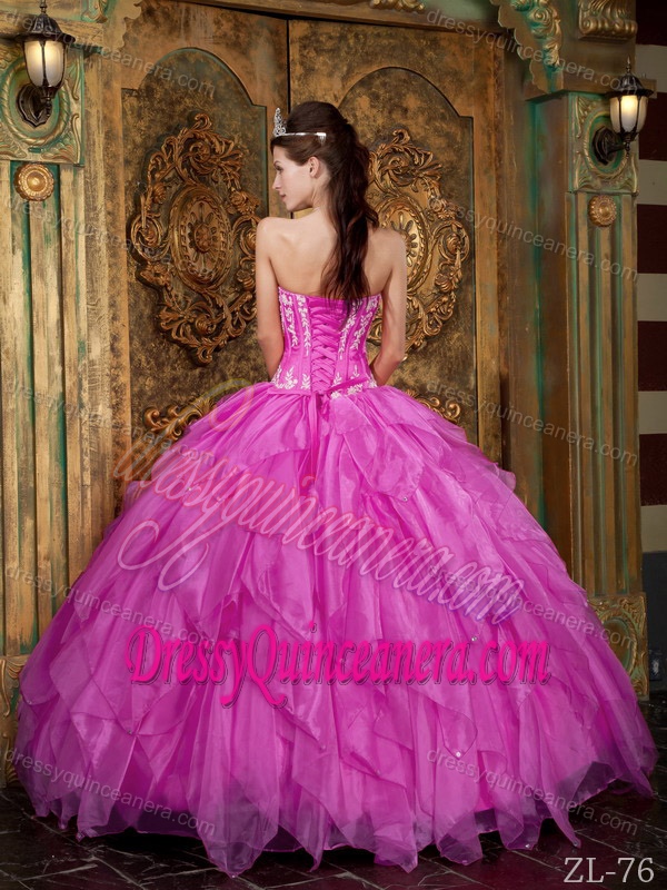Gorgeous Strapless Appliqued Organza Sweet Sixteen Dresses in Hot Pink