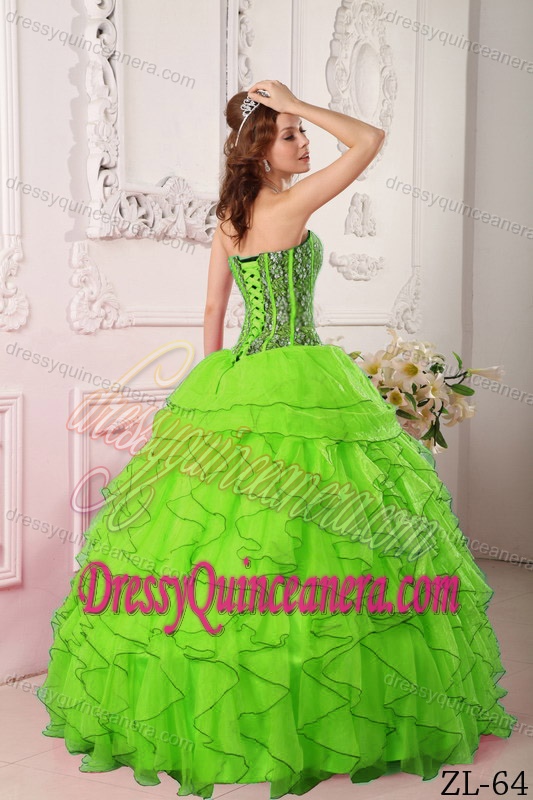 Ball Gown Sweetheart Organza Beaded Sweet 15 Dresses in Spring Green