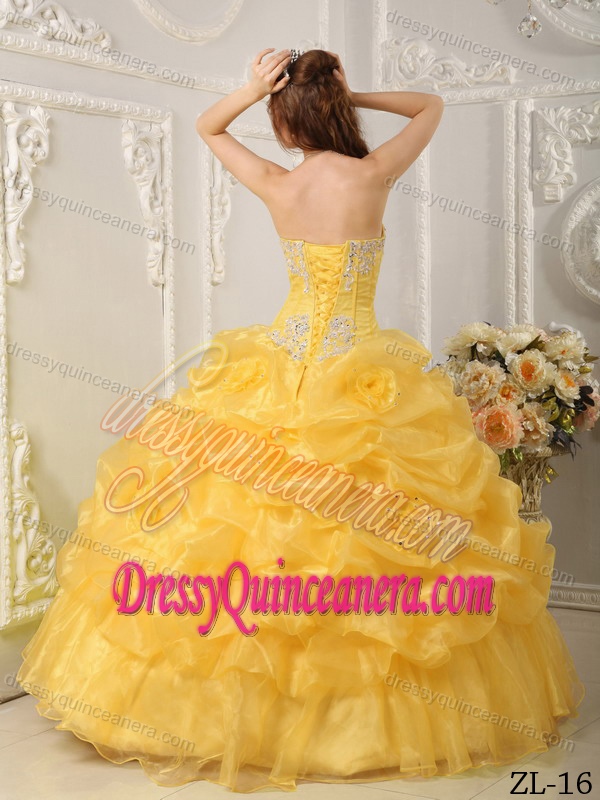 Ball Gown Organza Beaded Strapless 2013 Dress for Quinceanera in Yellow
