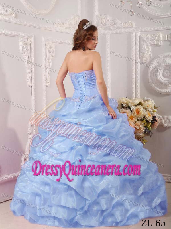 Exclusive Ball Gown Strapless Organza Lilac Quince Dresses with Appliques