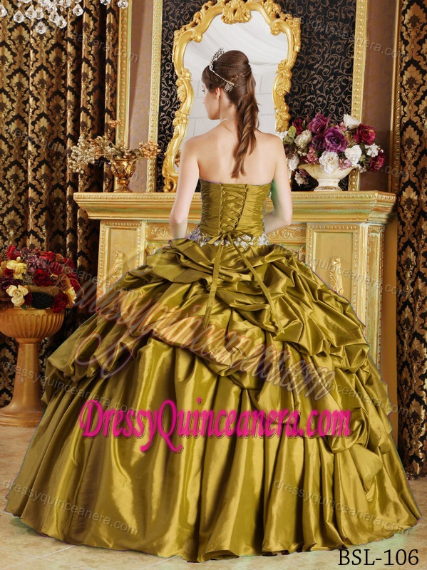 Strapless Taffeta Beaded Ball Gown Quinceanera Gown Dresses in Gold