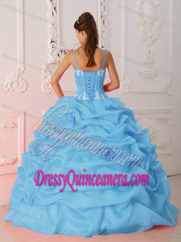 Floor-length Satin and Organza Baby Blue Quinceanera Gowns with Straps