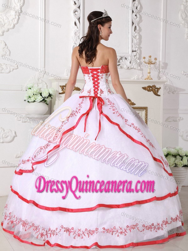 Strapless Organza Beaded and Embroidery Quinceanera Dresses in White