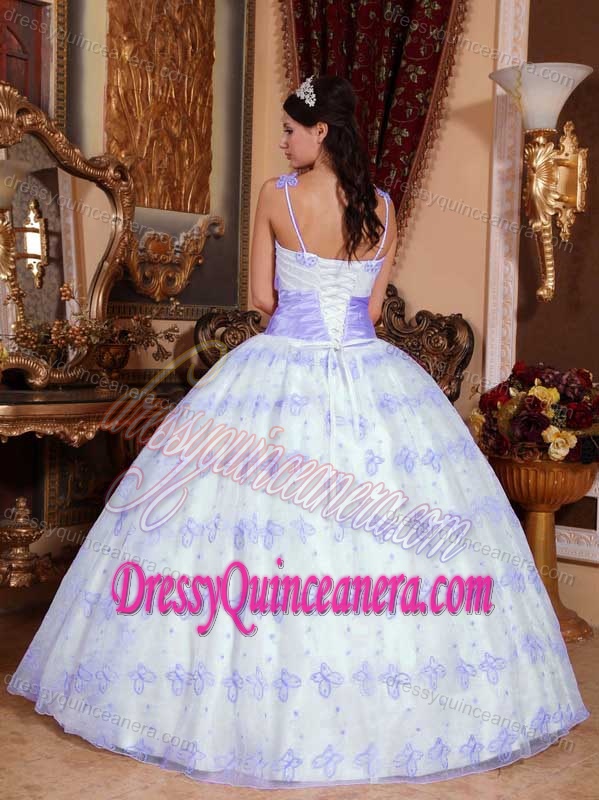 New Organza Embroidery Lilac Dress for Quinceanera with Spaghetti Straps