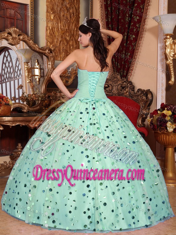Sweetheart Tulle Apple Green Ball Gown Quinceanera Gown with Sequins