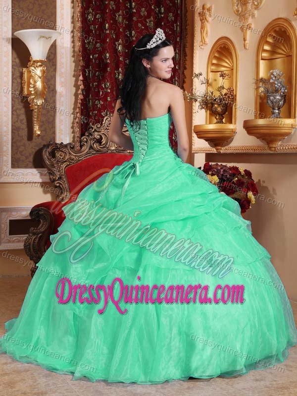 Pick ups Strapless Beaded Apple Green Sweet Sixteen Dresses in Organza